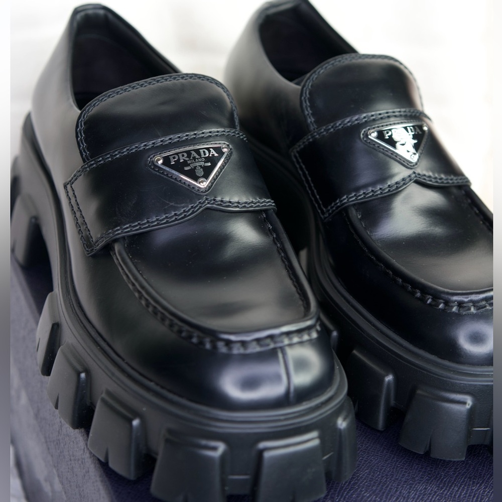 Prada Black Chunky Platform Loafers